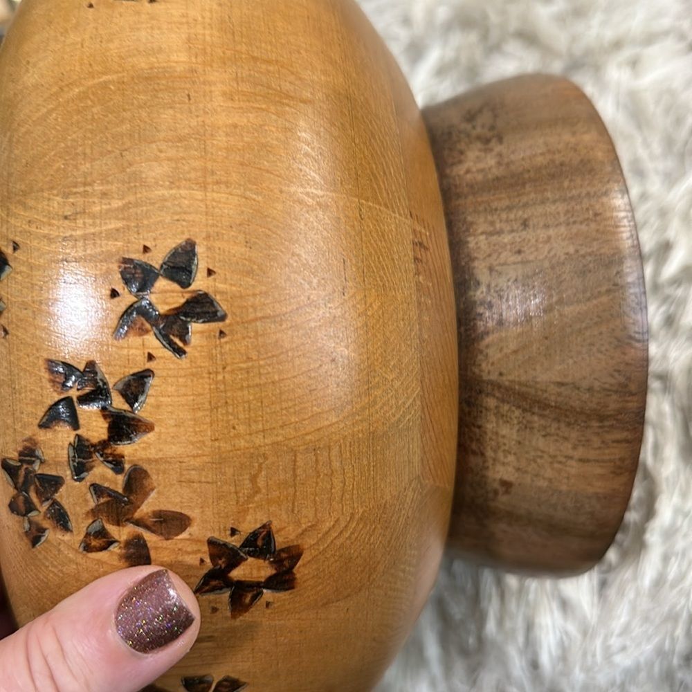 J Des Granges Palmer Alaska Handmade Rustic Wooden Bowl With‎ Floral Pattern - Picture 9 of 17